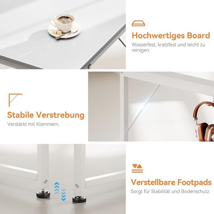 Письмовий стіл Coleshome з 3 тканинними шухлядами, 120x48 см, комп&39ютерний стіл з тримачем для навушників, двосторонній офісний стіл для невеликого домашнього офісу, білий 120x48 см