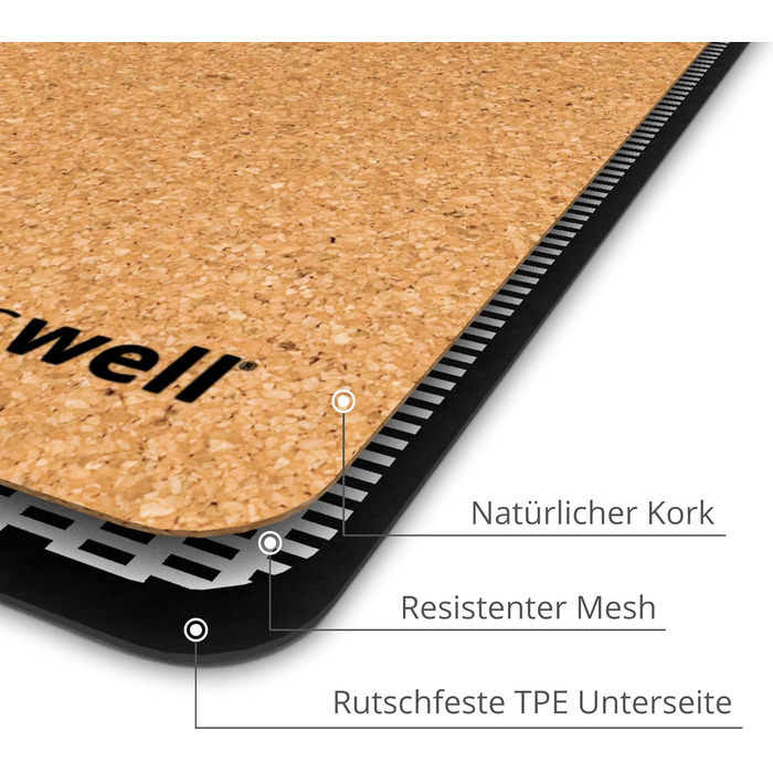 Килимок для йоги преміум-класу з корком (товщина 4 мм) - Нековзний килимок для фітнесу з лініями вирівнювання - Килимок для пілатесу Сумка для йоги Мандала