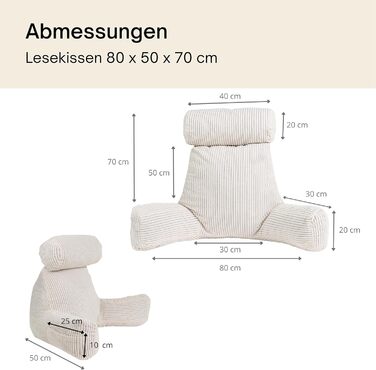 Вельветова подушка для читання для ліжка та дивана Знімний чохол, який можна прати в пральній машині Мяка та зручна, з підтримкою спинки з підлокітниками та ергономічним сидінням (кремово-білий) Знімна подушка кремово-білого кольору вельветовий оксамит Зн