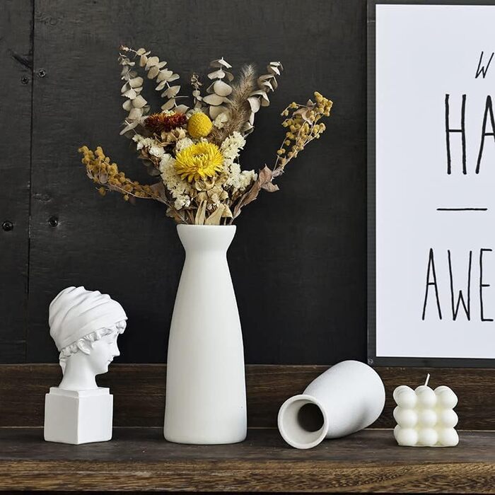 Білі керамічні вази Набір з 3 маленьких квіткових ваз для декору, сучасний сільський декор для дому на фермі, декоративні вази для