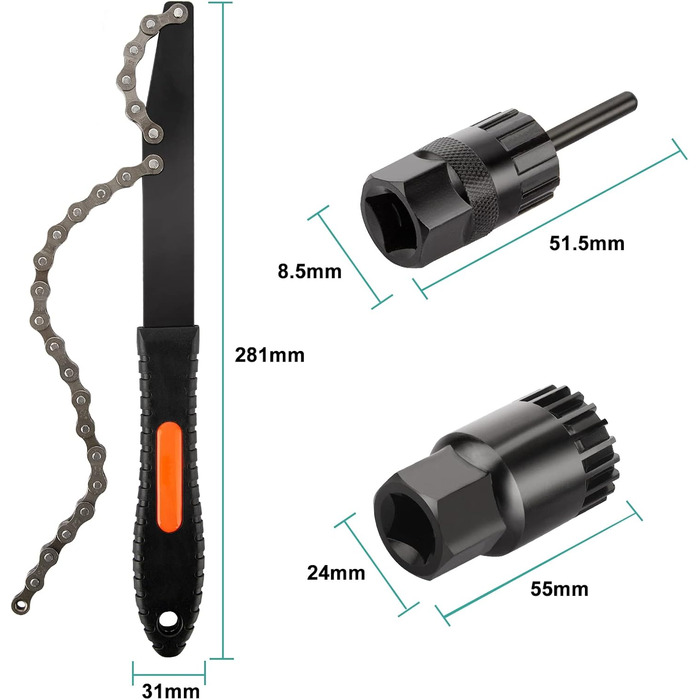 Набір для зняття хлиста ланцюга, знімача зірочки та каретки велосипеда, знімача хлиста та шестерні ланцюга, інструмент для знімання касети для велосипеда, інструмент для гайкового ключа для нижньої каретки велосипеда