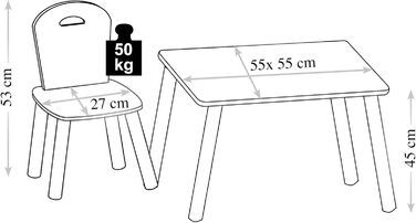 Дитячий стіл з 2 стільцями, Матеріал ДВП, Розміри 55 x 55 x 45 см, Дизайн Альпака, Колір Сірий 17702 13