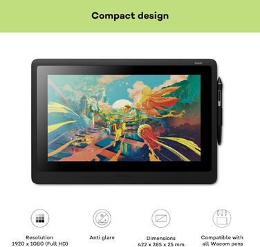 Планшет Wacom Cintiq 16 Creative Pen Display Tablet (для ескізів, ілюстрацій та малювання безпосередньо на екрані, з дисплеєм Full HD (1,920 x 1,080), підходить для Windows і Mac), чорний 16-дюймовий одинарний