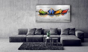 Моніка Мірафьорі I 100 РУЧНИЙ РОЗПИС I Картина Човни на пляжі 120х60 см Картина Ручний розпис Акриловий живопис Дуже великий акрил