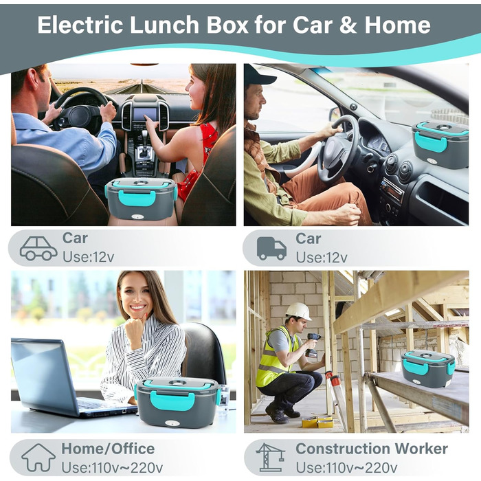 Електричний ланчбокс VMUTGA 1,5 л, 60 Вт, з підігрівом від 12В/24В/220В. Термоконтейнер для гарячих обідів з сумкою, виделкою та ложкою з нержавіючої сталі для автомобіля, вантажівки, офісу.