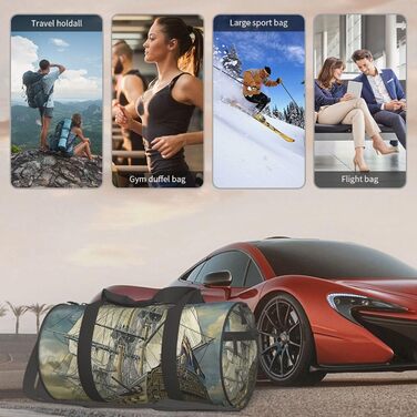 Спортивна сумка для подорожей Епоха відкриттів, з принтом корабля, чорна, універсальний розмір