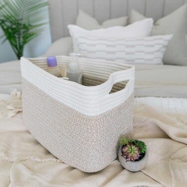 Прямокутний плетений кошик для зберігання OrganiHaus, кошики для вітальні, дитячої кімнати, ванної кімнати, декоративний кошик, складний з ручками для ковдр та іграшок медово-кремово-білий, 37x25x22,5 см, світло-медовий / кремово-білий