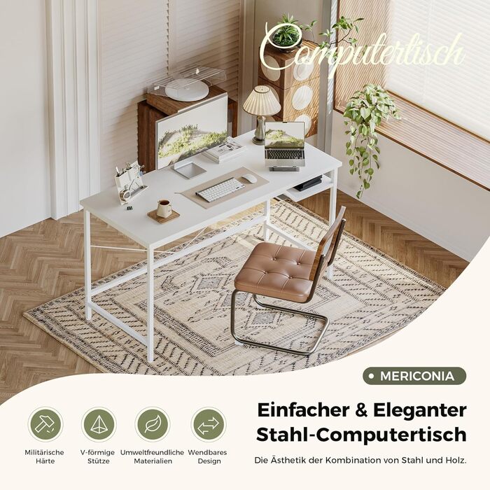 Комп&39ютерний стіл Mericonia 120 см, ігровий стіл для невеликих приміщень, сучасний стіл у мінімалістичному стилі для домашнього офісу, столи для студентів, білий 120x60 базовий білий