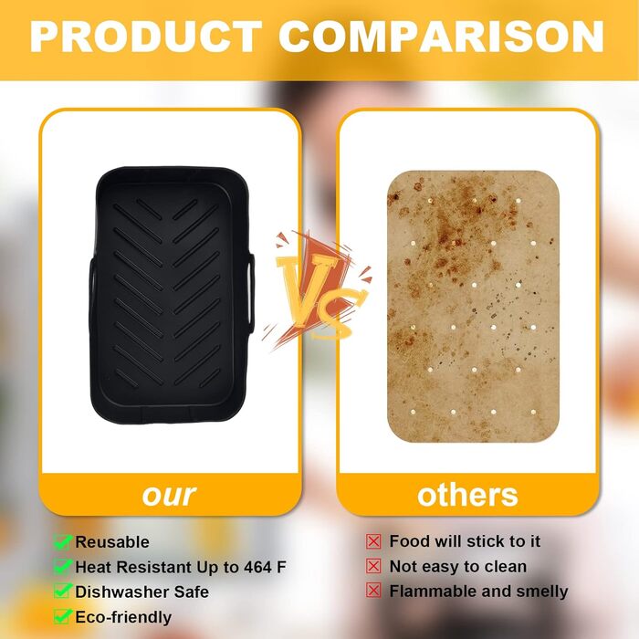 Силіконовий горщик Pipihome для подвійної фритюрниці Ninjas, подвійний силіконовий кошик 2PCS Liner, аксесуари для стійки для фритюрниці, духовки, мікрохвильової печі (чорний)