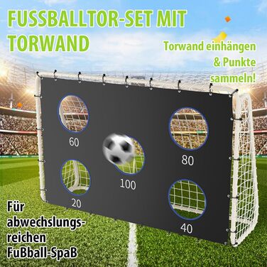 Футбольні ворота зі щитом 240 см x 170 см Високоякісні дитячі футбольні ворота з сіткою, щитом та шипами Підходять для будь-якої ситуації