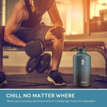 Пляшка для води Coolflask, ізольована, з соломинкою та 3 кришками, велика вакуумна пляшка з нержавіючої сталі, широкий отвір для с