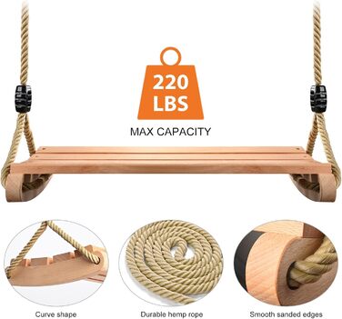 Дерев'яні гойдалки сидіння, гойдалки дерев'яні для дорослих і дітей гойдалки садові з регульованою мотузкою криті і відкриті гойда