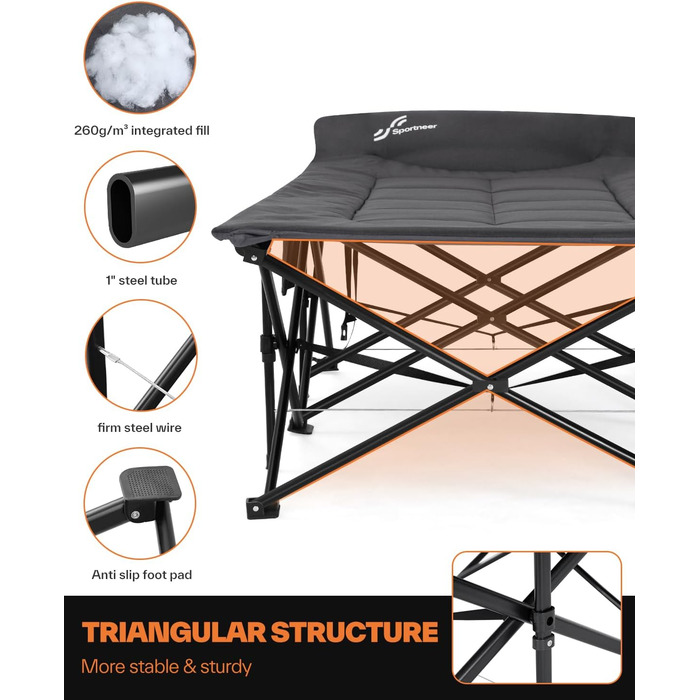 Розкладне ліжечко/гостьове ліжко Sportneer, до 204 кг, 20079 см, туристичне ліжко, розкладне ліжечко для кемпінгу, подорожей, використання в приміщенні, на вулиці, на пляжі та в саду, більший розмір 200 x 79 x 50 см, сірий
