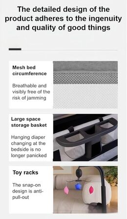 Дитяче дорожнє ліжечко Pack and Play, складна та трансформована дитяча колиска, регульована дитяча колиска, приліжкове ліжечко для малюків з москітною сіткою (сірий колір з сіткою) 6602 сірий з розкішною москітною сіткою