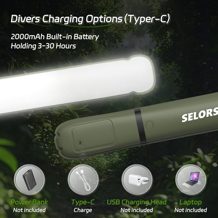 Надувні кемпінгові ліхтарі SELORSS, 86 см, складний телескопічний ліхтар, портативний світлодіодний вуличний ліхтар ємністю 2000 мАг, водонепроникний IP66, з регульованою яскравістю, для кемпінгу, походів, подорожей, фестивалів зелений, один комплект