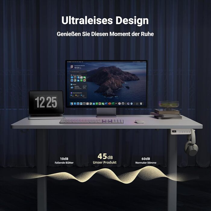 Стіл Claiks з регульованою висотою 120x60 см, стіл з електричним регулюванням висоти, стіл для роботи сидячи/стоячи з 2 гачками та 3 функціями пам&39яті, регульований комп&39ютерний стіл для роботи стоячи, стіл для роботи стоячи, білий 120 x 60 см