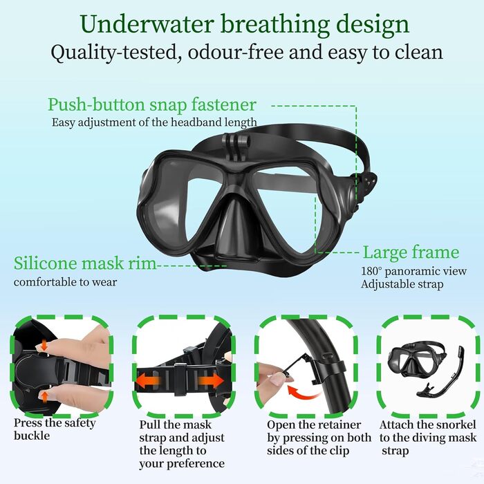 Набір для дорослого з маскою для підводного плавання, комплект для підводного плавання з маскою для дайвінгу та сухим снорклінгом, маска для підводного плавання з кріпленням для камери, маска для підводного плавання із загартованого скла із захистом від з