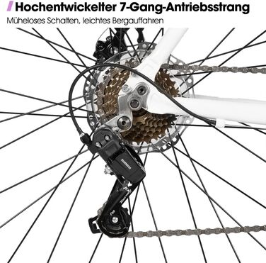 Шосейний велосипед Hiland 28″ з алюмінію, 7 швидкостей для чоловіків та жінок, білий