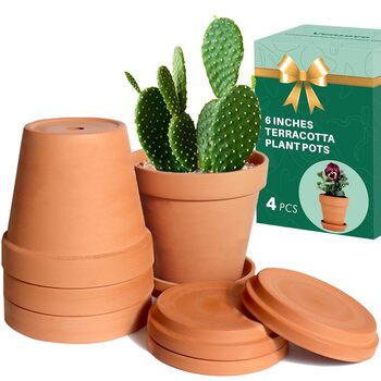 Теракотовий горщик для рослини 15,2 см з блюдцем 4 шт. великий теракотовий квітковий горщик з дренажним отвором, квітковий горщик з піддоном, теракотовий горщик для використання в приміщенні та на вулиці, коричневий
