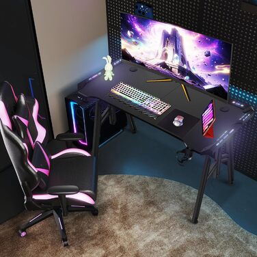 Письмовий стіл 120x60x73 см, комп&39ютерний стіл з ніжками, великий ігровий стіл, кутовий стіл для ПК, для дому, ігровий, чорний, без підставки для монітора, зі світлодіодним підсвічуванням 120 см