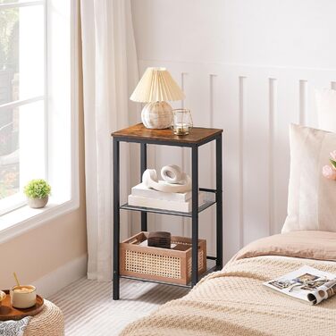 Журнальний столик HOOBRO, телефонний столик з 2 регульованими сітчастими полицями 38 x 28 x 74 см, диванний столик, журнальний столик, промисловий дизайн, темно-коричнево-чорний EBF01DH01G1 темно-коричневий - чорний