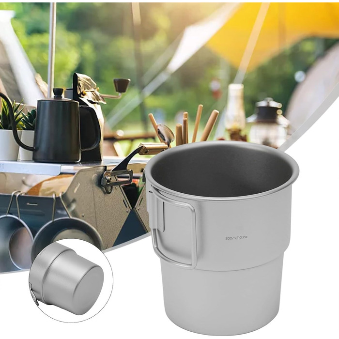 Кавова кружка, 300 мл, штабельована, для активного відпочинку, походів, з кришкою, герметична, для подорожей та кемпінгу, компактний рюкзачний посуд, піскоструминна обробка для пиття