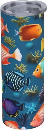 Кухоль з прямою трубочкою, дизайн підводна рифова риба, принт, дорожній кухоль, підходить для кемпінгу, офісу та дому, 590 мл