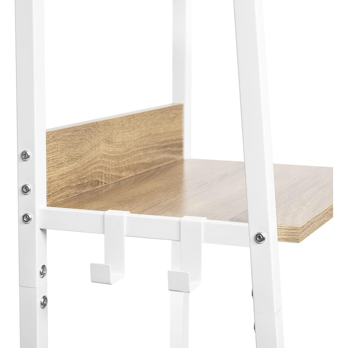 Рівнева полиця для зберігання, кухонна полиця з 4 гачками, книжкова полиця в індустріальному стилі, окремостояча полиця для вітальні/кухні, полиця з МДФ/металу, вузька полиця-драбина, білий колір, 40 x 170 x 36 см, RGB9289whe, світлий дуб білий, 5 полиць 