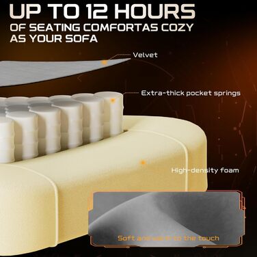 Ергономічне ігрове крісло Verdego з функцією масажу, підголівником та підставкою для ніг, оксамит, регульована спинка 90-145, регульована висота 10 см, ігрове крісло, сіро-помаранчевий оксамит