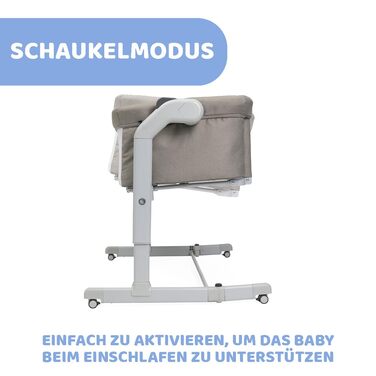 Приліжкове ліжечко для немовлят, з режимом гойдання, функцією нахилу, відкидною бічною панеллю, регульованою висотою, 4 колеса, включаючи матрац та дорожню сумку, бежевий Magic Evo Beige, 2Me Magic Evo