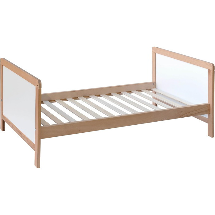 Дитяче ліжко Nelly 120x60 см Дитяче ліжко Натуральний/Білий Бук Регульована висота у 2 напрямках 3 знімні перекладини Сертифіковано EN 716
