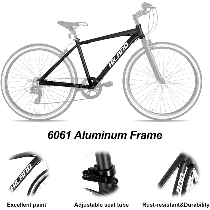 Шосейний/міський велосипед Hiland 28 дюймів для чоловіків та жінок, міський велосипед на 7 швидкостей для дорослих, велосипед 700C чорного кольору
