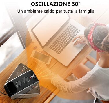Портативний вентилятор-обігрівач Midea Nty15-19Cae, низьке енергоспоживання, керамічний нагрівальний елемент PTC, 1500 Вт, енергоефективний з регульованим термостатом, білий та чорний, 25,8 x 10,3 x 28,5 см, 3 кг, 1500 Вт білий
