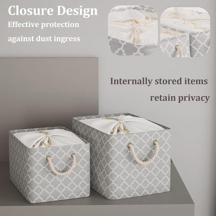 Коробка для зберігання OUTBROS 33 x 23 x 20 см Кошик для зберігання з тканини зі шнурком і ручкою, складні коробки для зберігання (ліхтар/сірий, 3 шт.) Ліхтар/сірий M (3 шт.)