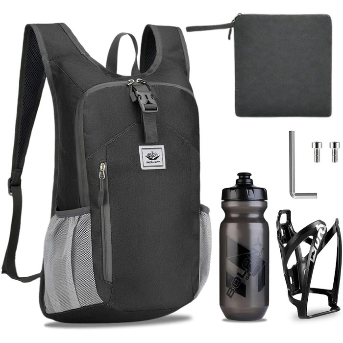 Велосипедний рюкзак-тримач, 15 л / 610 мл пляшка, Надлегкий, Текстиль, Чорний