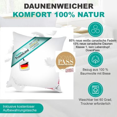 Пухова подушка Bach&39s Beds World, 5-зірковий готель, 80x80 см, Канада, 85 пір&39я, 15 пух, подушка DownPass з 1 камерою