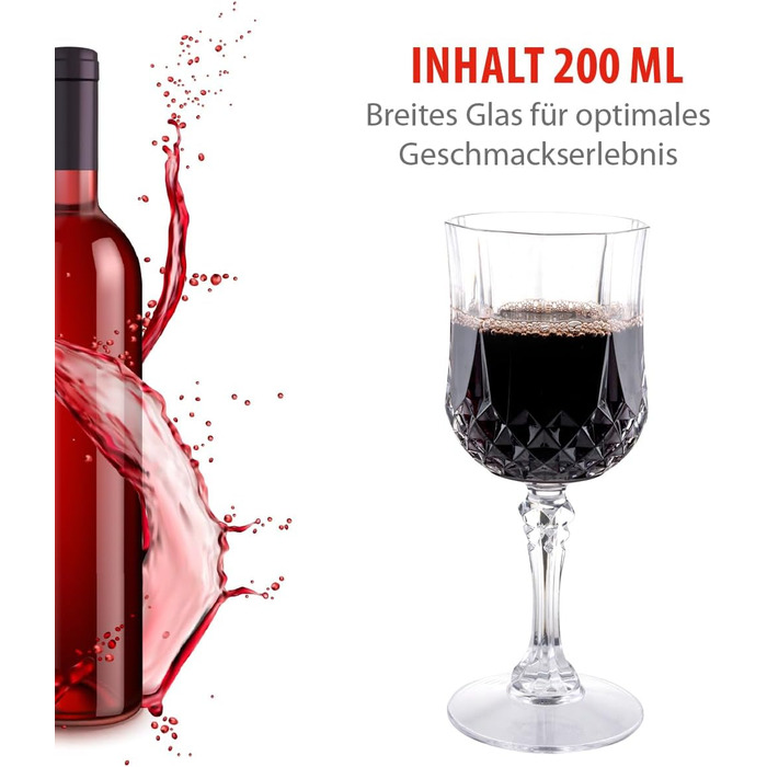 Набір келихів для вина alpina пластикові 6 шт. - Пластикові келихи для вина 200 мл - Келих для вина з кришталевим ефектом - Багато