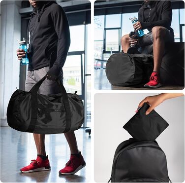 Складана спортивна сумка об&39ємом 45 л водовідштовхувальна спортивна сумка для тренажерного залу, портативна сумка на вихідні, легка для подорожей, фітнесу та кемпінгу (чорна) Чорний 45 л