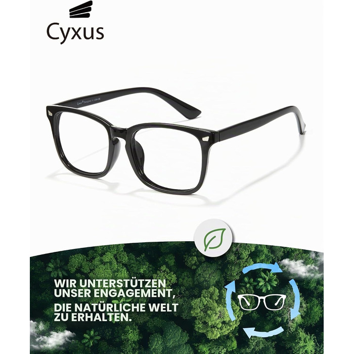 Окуляри Cyxus з фільтром синього світла, без діоптрій, захист від випромінювання ноутбуків, смартфонів, планшетів та інших екранів, класичний чорний