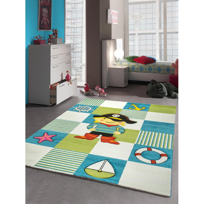 ДИТЯЧИЙ КИЛИМ ПІРАТСЬКИЙ ІГРОВИЙ КИЛИМ БІРЮЗОВО-СИНІЙ КРЕМ Розмір 200 х 290 см