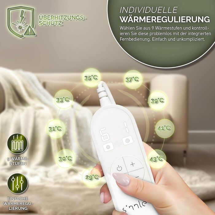 Електрична ковдра з автоматичним вимкненням, 200 x 180 см Електрична ковдра з підігрівом та 9 температурними режимами Затишна ковдра для ліжка, дивана Електрична ковдра з таймером та цифровим дисплеєм, 200 x 180 см, бежева