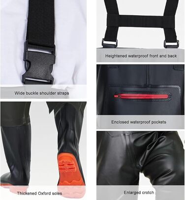 Чоловічі вейдерси HoldOneLight оверсайз, ПВХ, водонепроникні, мисливські, з поясом для ніг, дихаючі, легкі, розмір 44 EU XXL, великі розміри, чорні