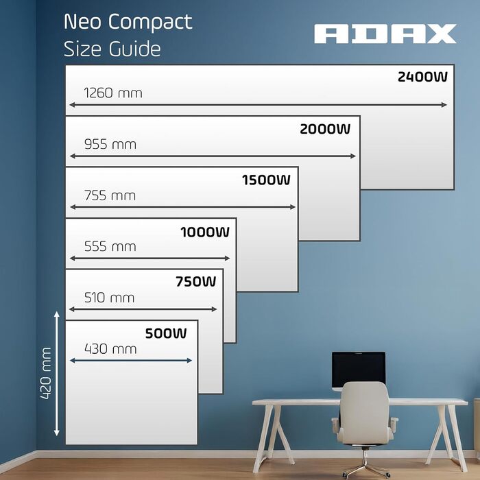 Розумний електричний радіатор з WiFi - 500 Вт, білий Настінний електричний обігрівач Настінний конвектор - 420 мм Керування за допомогою смартфона Термостат з РК-дисплеєм Електричний обігрівач 500 Вт білого кольору
