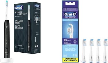 Електрична зубна щітка Oral-B Pulsonic Slim Clean 2000 для дбайливого чищення, 2 програми чищення, щітки Black & Oral-B Pulsonic Clean для звукових зубних щіток, 4 шт. и в комплекті зі щітками