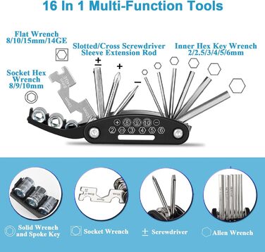 Набір для ремонту велосипеда, набір інструментів для велосипеда Ремонтний набір із багатофункціональним інструментом для велосипеда 16 в 1, набір для ремонту інструментів для велосипеда Набір латок велосипедний інструмент Багатофункціональний інструмент д