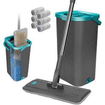 Набір швабр для підлоги Masthome з відром,Набір швабр з відром 2 в 1,Набір швабр для підлоги та 6 насадок з мікрофібри,Набір швабр