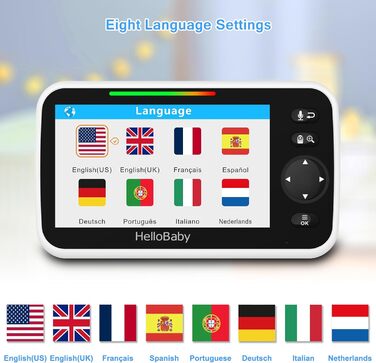 Монітор HelloBaby з камерою та аудіо, кольоровий РК-екран 12,7 см (5 дюймів), інфрачервона камера нічного бачення, режим VOX, дисп