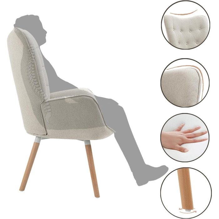 Крісло для вітальні, крісло-реклайнер для читання, крісла, м&39яке крісло, одинарний диван з дерев&39яними ніжками, крісло-крило для спальні, офісний туалетний столик, тканина, бежевий