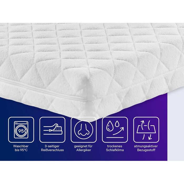 Дитячий матрац Traumnacht BT Kiddy Pure, 70 x 140 см, протестований на наявність шкідливих речовин згідно зі стандартом Oeko-Tex Standard 100, чохол, що не завдає шкоди шкірі, знімний та пральний, виготовлено відповідно до німецьких стандартів якості. Pur