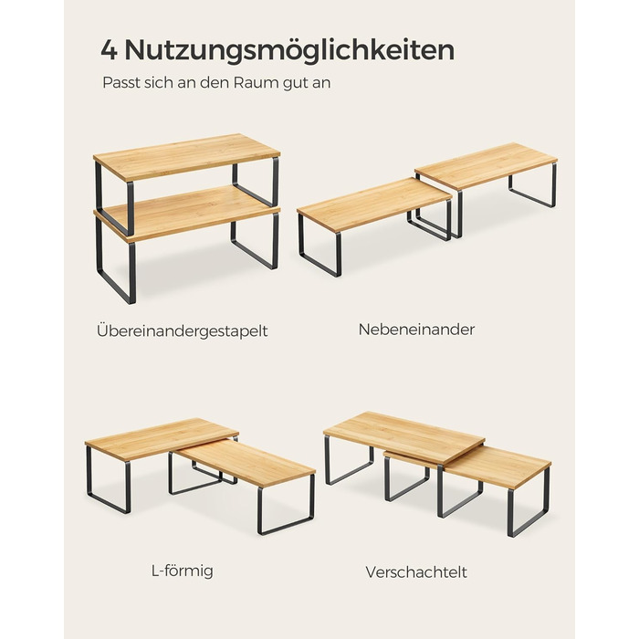 Стійка для спецій, Набір з 2 кухонних органайзерів, Кухонна полиця, Організатор для шафи, Розширювана, Мала полиця, Штабелюється, Металевий та Дерев&39яний Композит, Чорнило Чорний-Натуральний Бежевий KCS200B01 39,7 см Чорнило Чорний Натуральний Бежевий